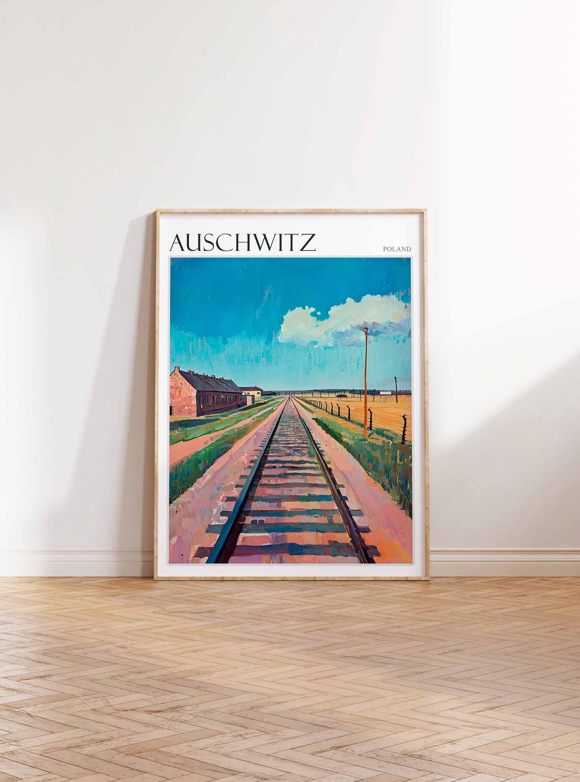 Auschwitz Poland Railway Line Memorial Painting Travel Poster - Image 3