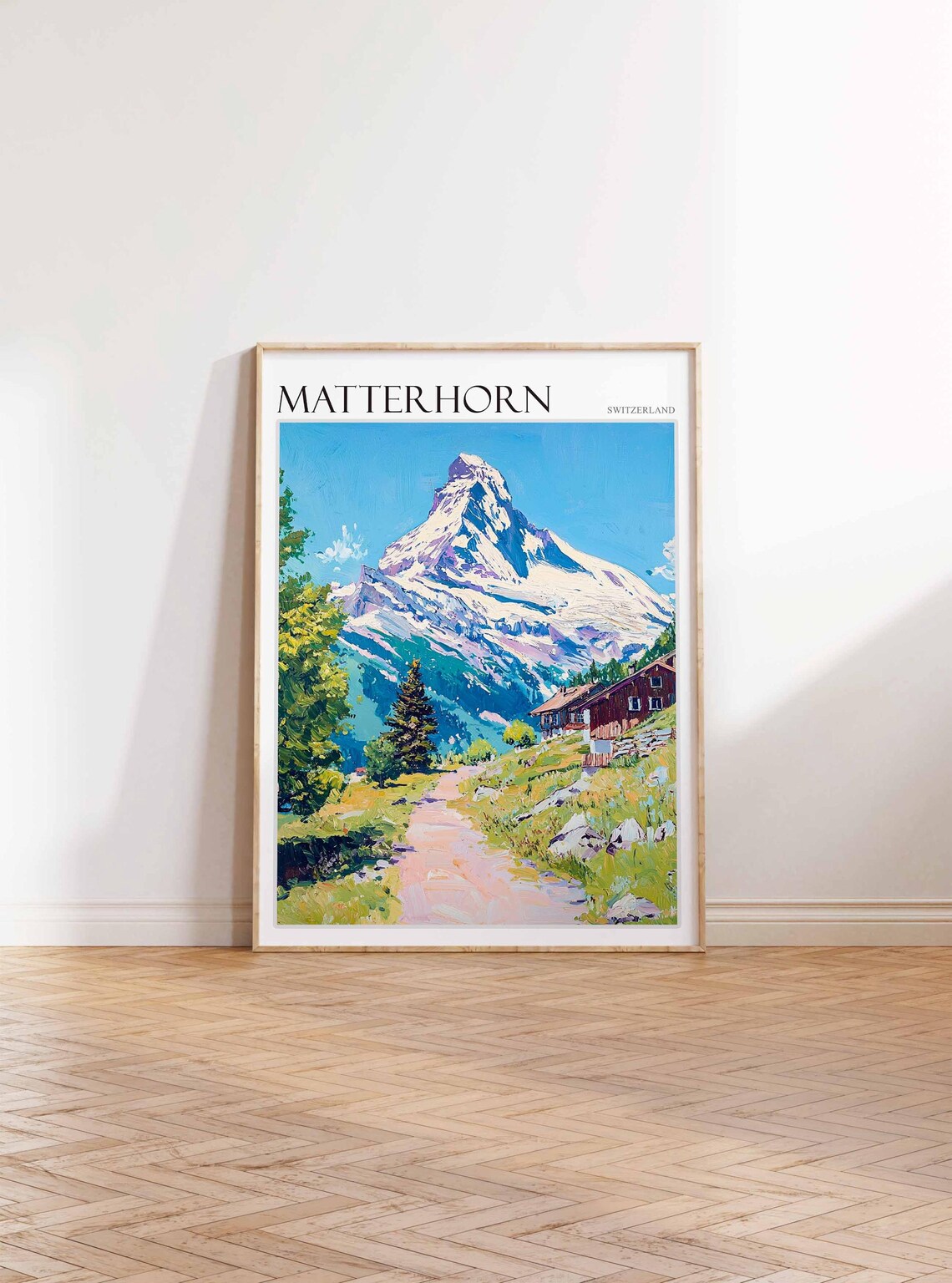 Matterhorn Switzerland Chalet Meadow Trail Mountain Path Art Poster - Image 4
