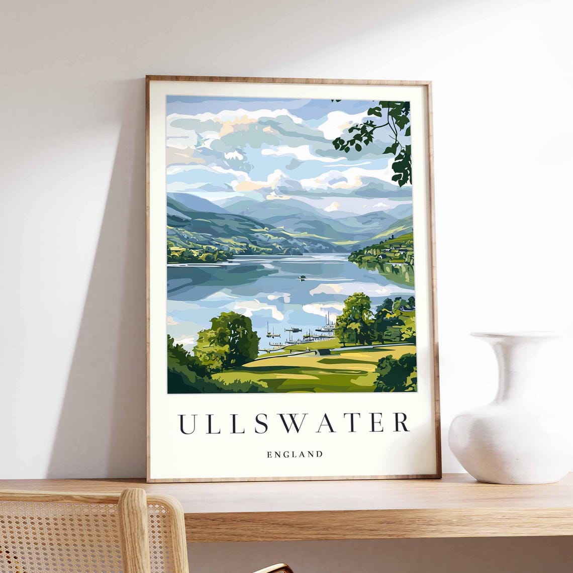 Ullswater England Serene Lake Panorama Green Shore View Poster
