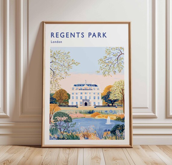Regents Park London White Mansion Fountain Gardens Travel Poster