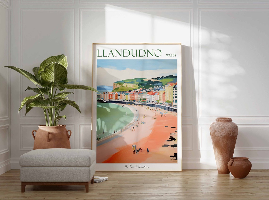 Llandudno Pastel Seafront Promenade Pier Wales Travel Poster - Image 3