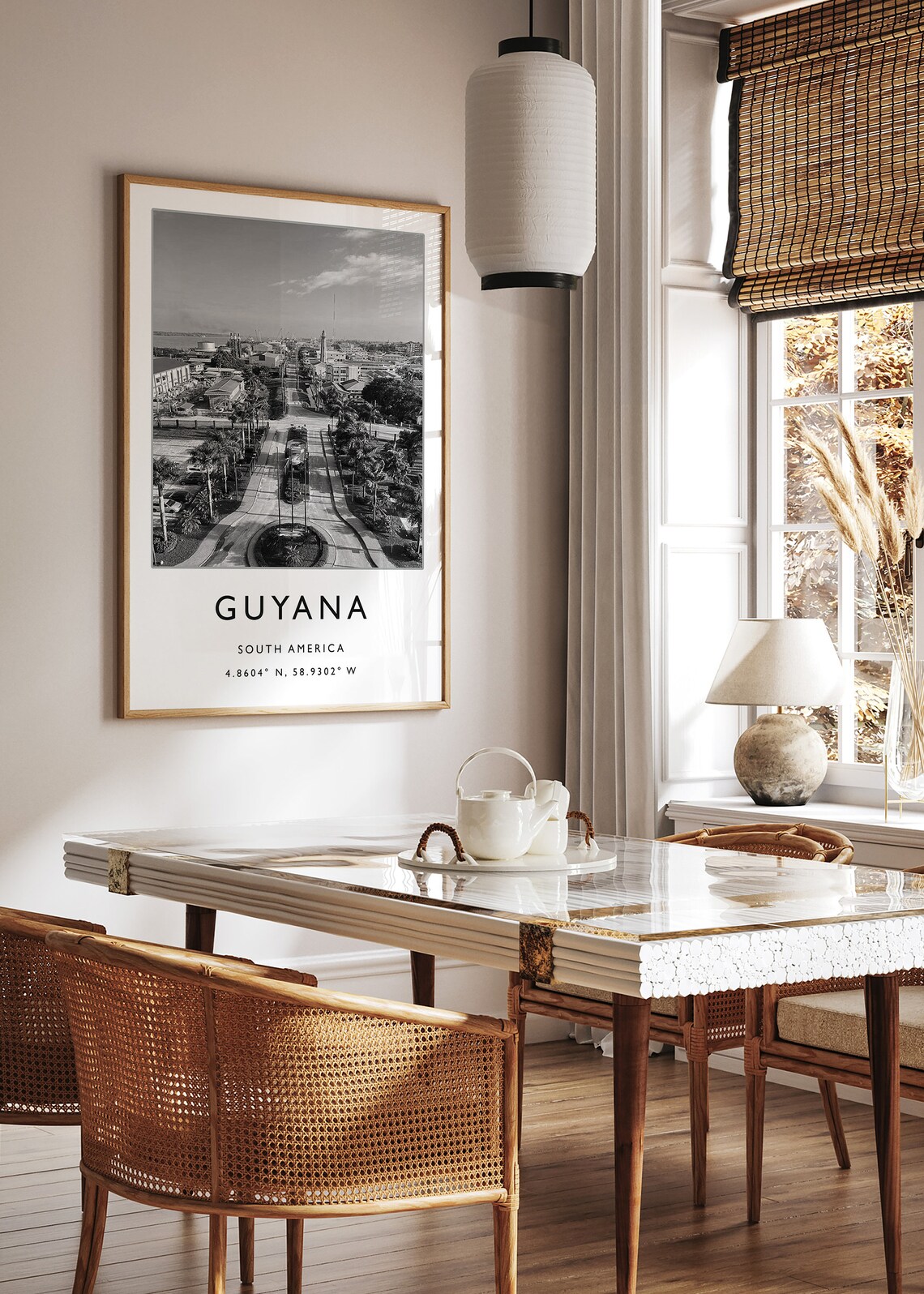 Guyana South America Aerial City Black and White Travel Poster - Image 3