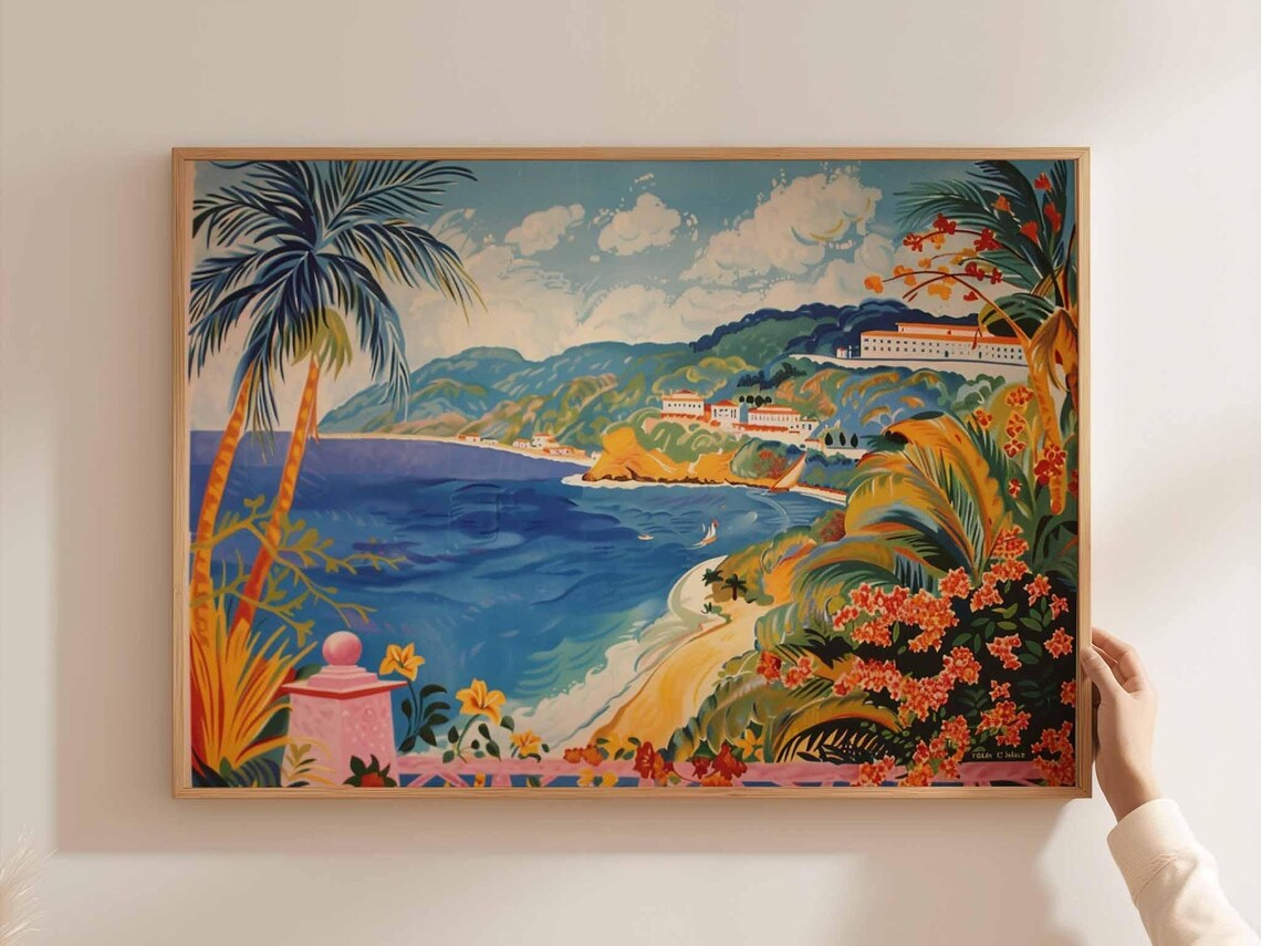 Caribbean Poster Tropical Island Travel Print Beach Wall Art Coastal Home Decor