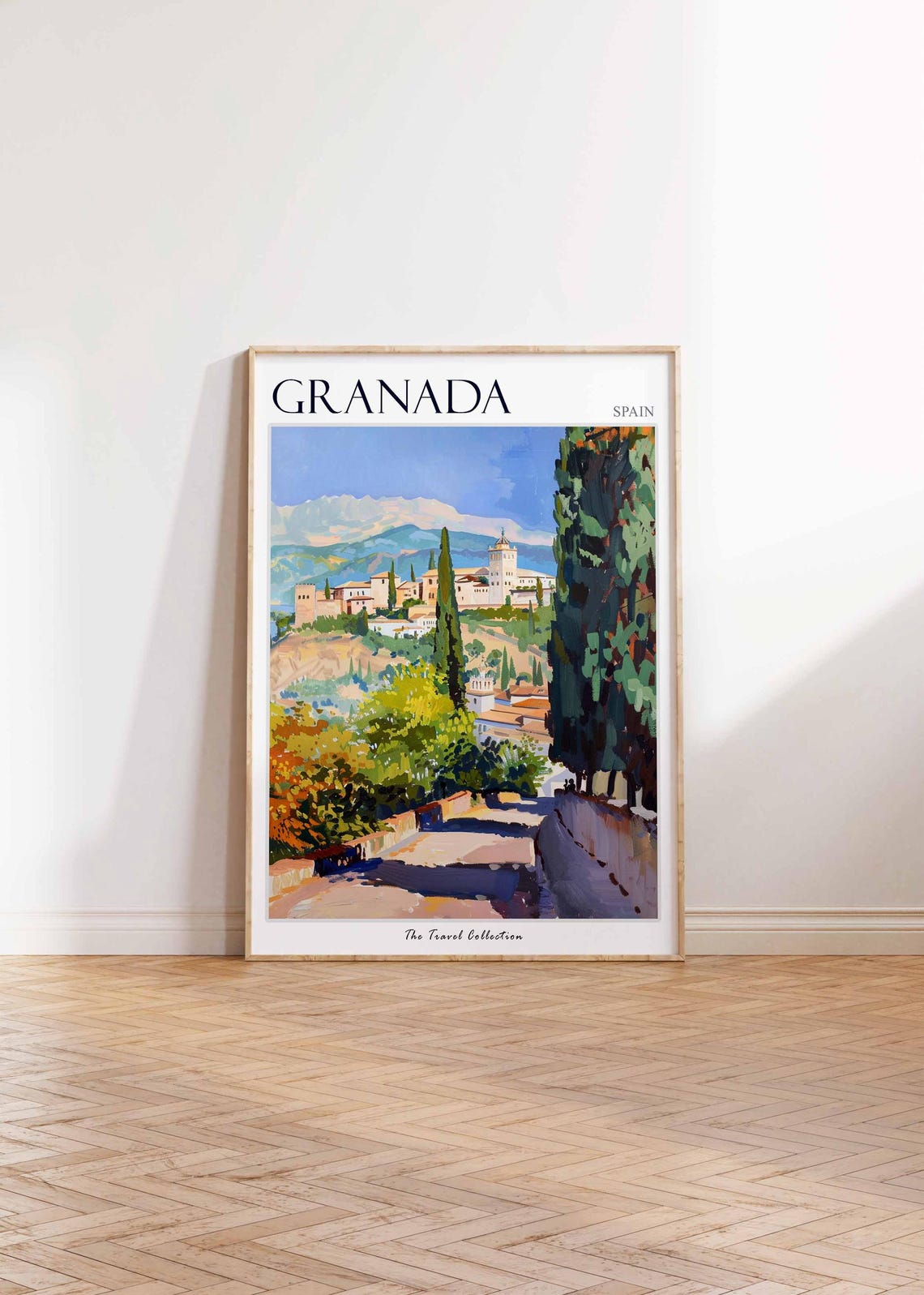 Granada Spain Alhambra Palace Cypress Trees Mountain View Poster - Image 2
