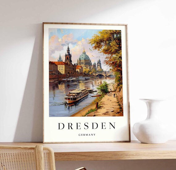 Dresden Germany Paddle Steamer Elbe Golden Autumn Trees River Poster