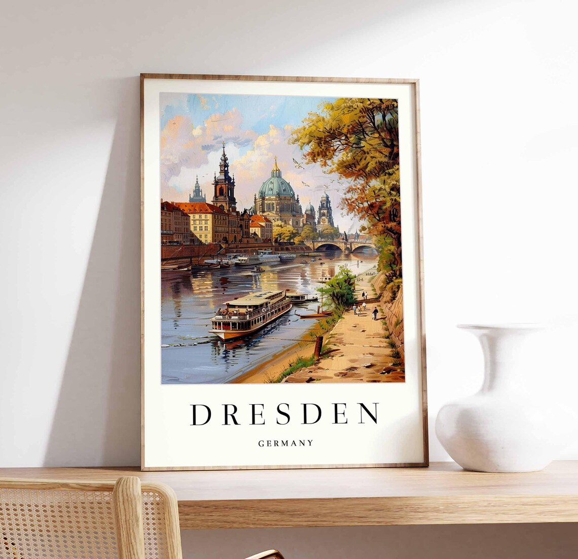 Dresden Germany Paddle Steamer Elbe Golden Autumn Trees River Poster