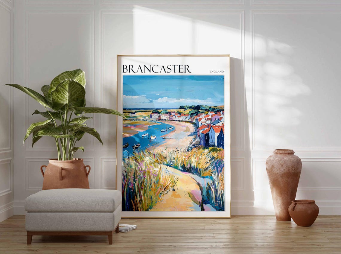 Brancaster England Estuary Boats Beach Grass and Village Shore Poster - Image 3