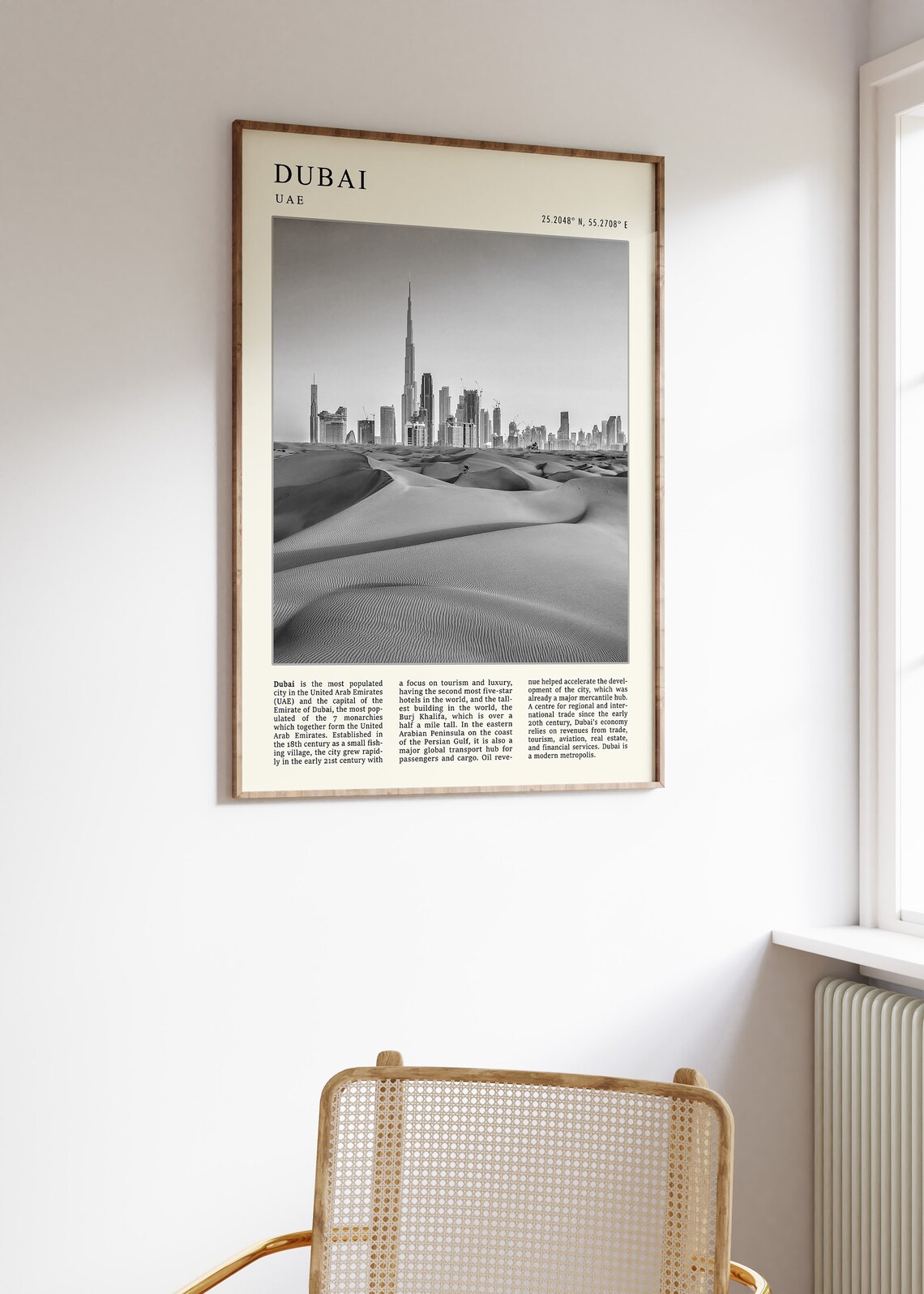 Dubai UAE Black and White Desert Dunes Skyline View Travel Poster - Image 2