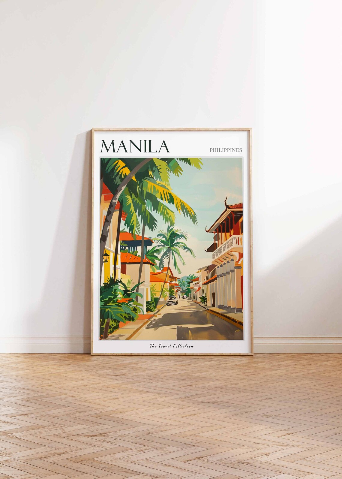 Manila Philippines Travel Poster Tropical Street And Palm Trees - Image 2