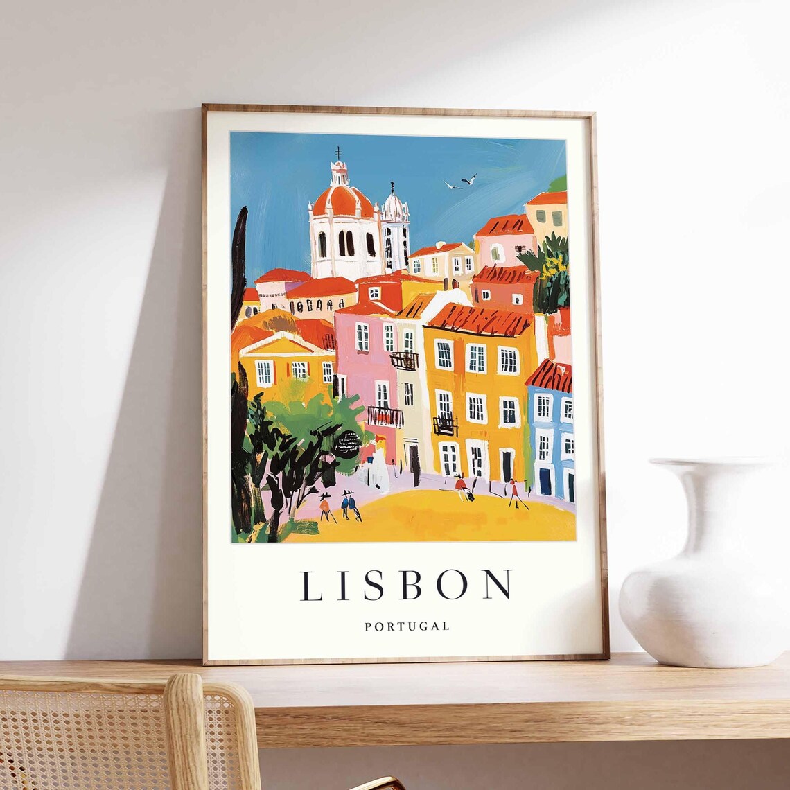 Lisbon Portugal Colorful Old Town Street Painterly Travel Poster