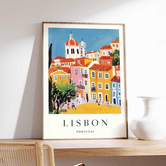 Lisbon Portugal Colorful Old Town Street Painterly Travel Poster