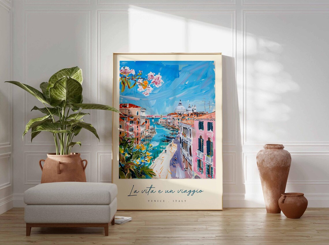 Venice Italy La Vita e Un Viaggio Grand Canal Watercolor Travel Poster - Image 3