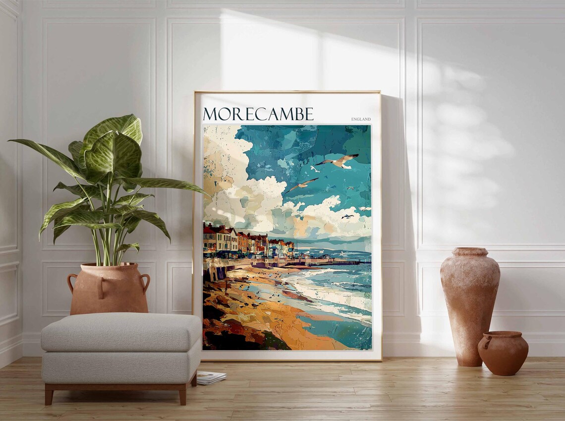Morecambe Bay Poster England Travel Poster Coastal Wall Art Uk Decor British Home Decor English Riviera Poster Morecambe Travel Print - Image 3