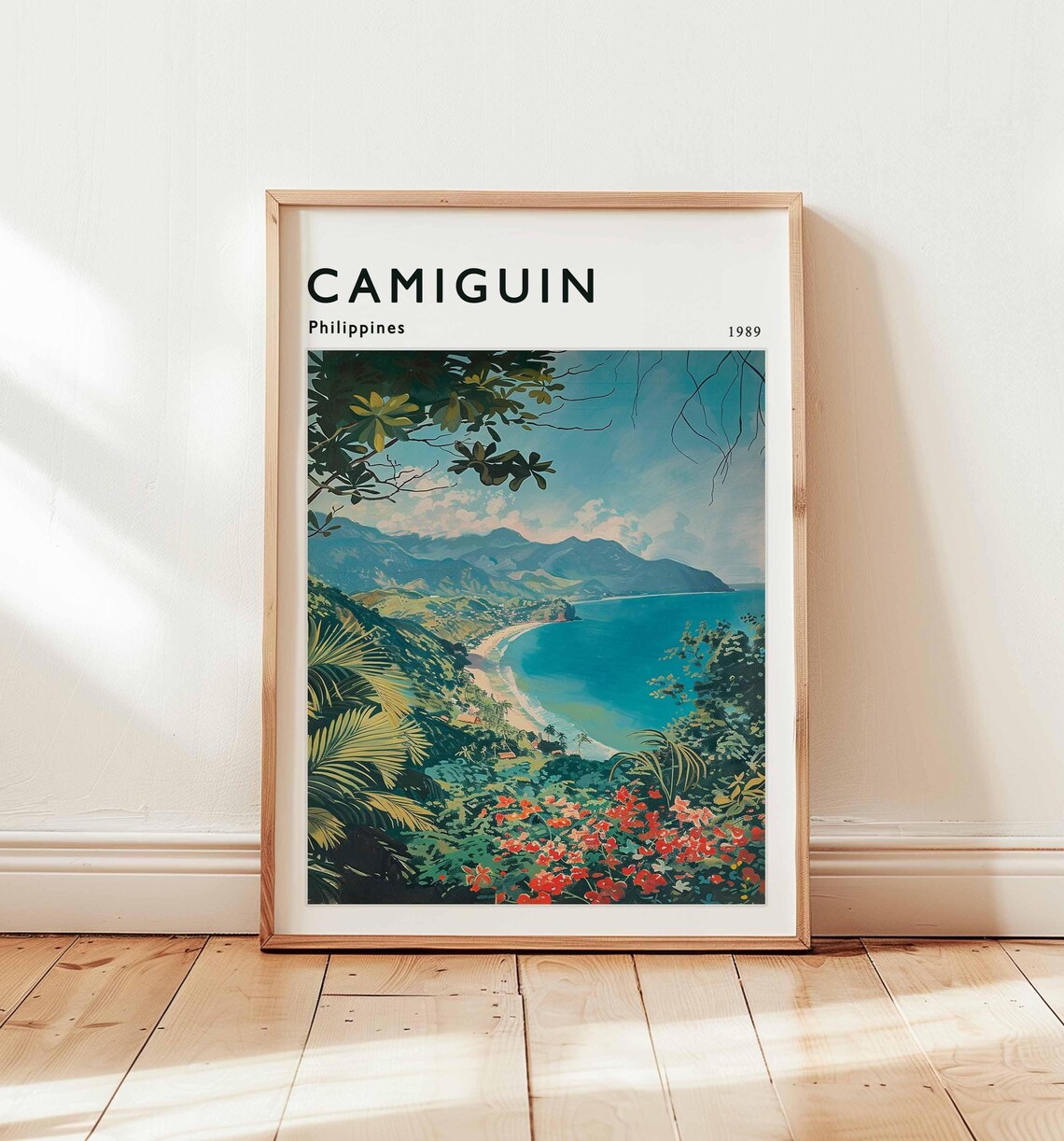 Camiguin Philippines 1989 Jungle Overlook Bay Mountains Vintage Travel Poster