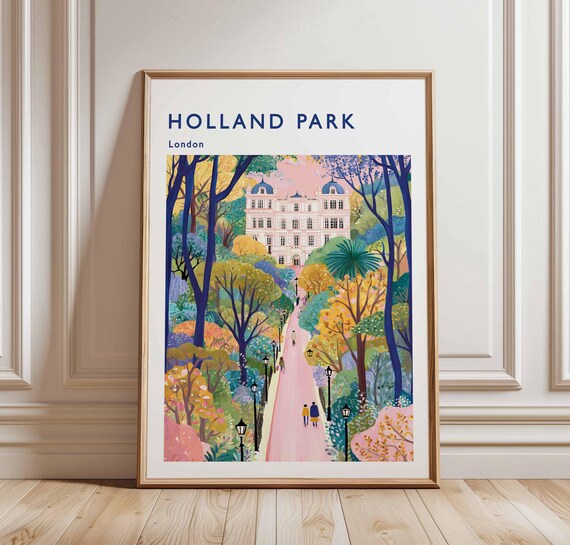 Holland Park London Autumn Garden Path Golden Trees Travel Poster