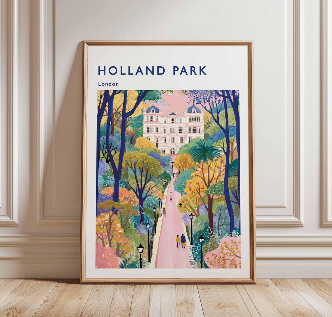 Holland Park London Autumn Garden Path Golden Trees Travel Poster