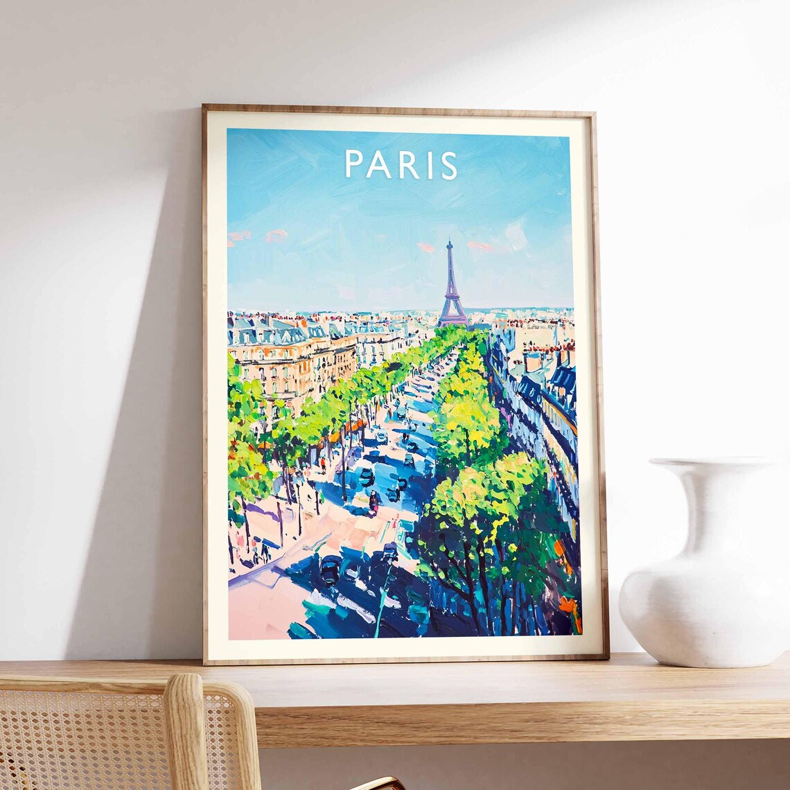 Paris France Eiffel Tower Boulevard Impressionist Travel Poster
