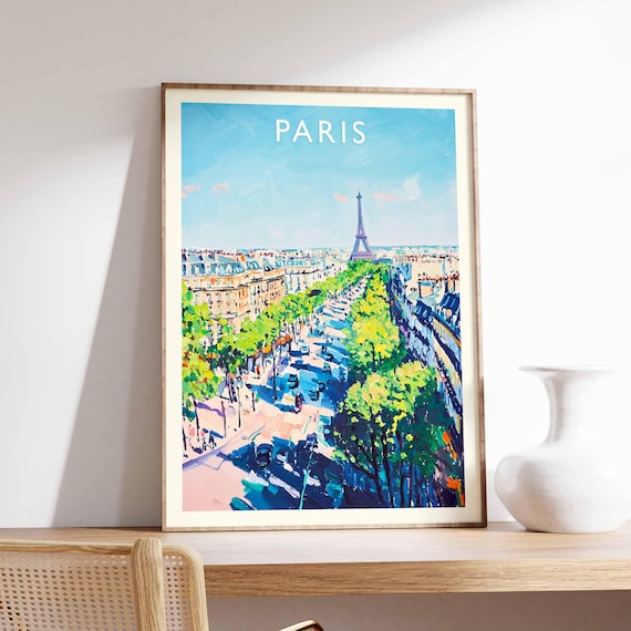 Paris France Eiffel Tower Boulevard Impressionist Travel Poster