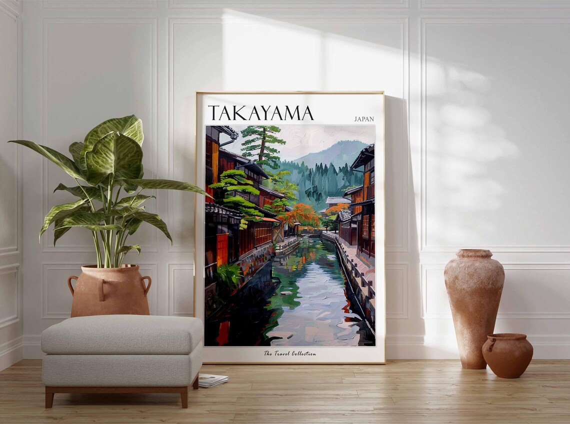 Takayama Japan Historic Old Town Canal Street Wooden Houses Poster - Image 2