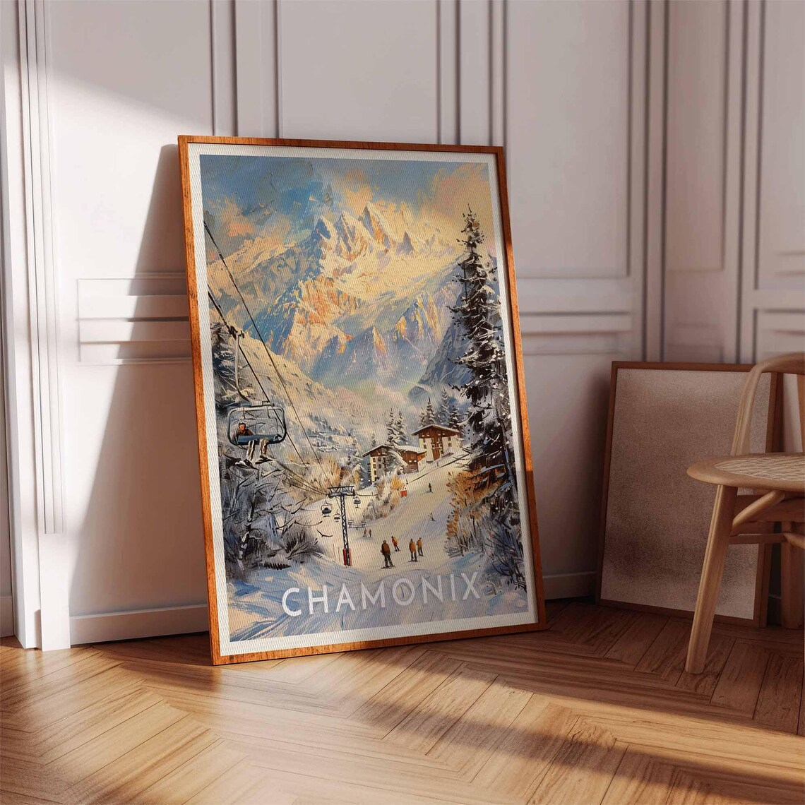 Chamonix France Alpine Skiing Mountains Painting Travel Poster - Image 3