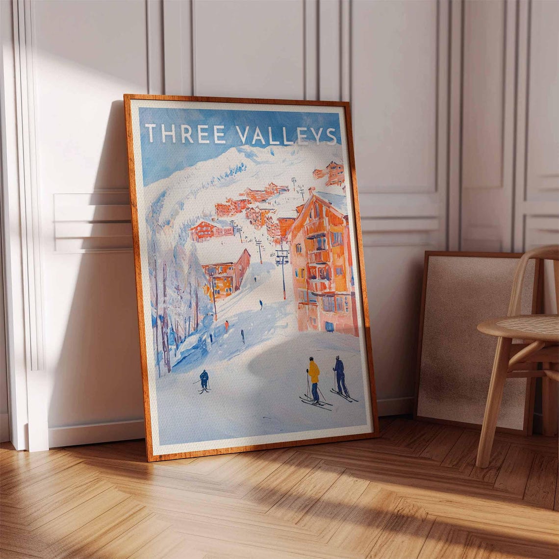 Three Valleys Orange Chalets Clustered Around Ski Lift Towers Poster - Image 3