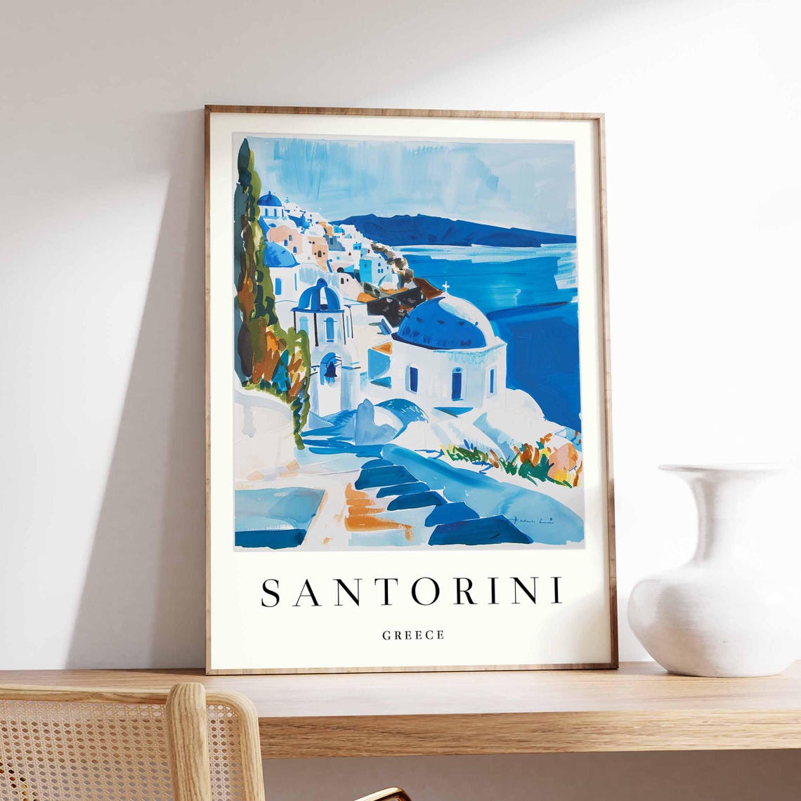 Santorini Greece Blue Domes Whitewashed Village Aegean Sea Poster