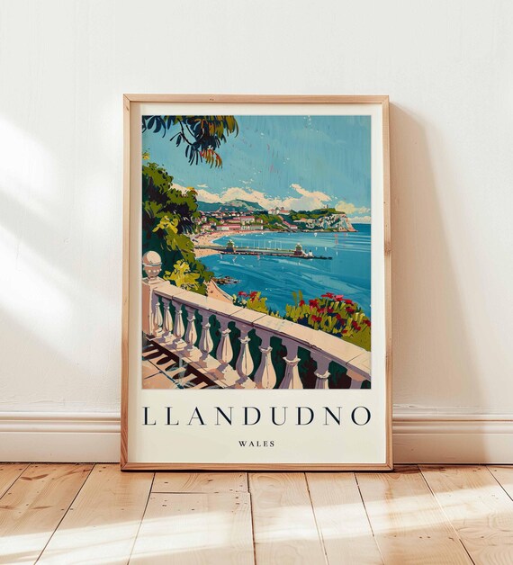 Llandudno Wales Elegant Seaside Terrace Pier Bay View Travel Poster
