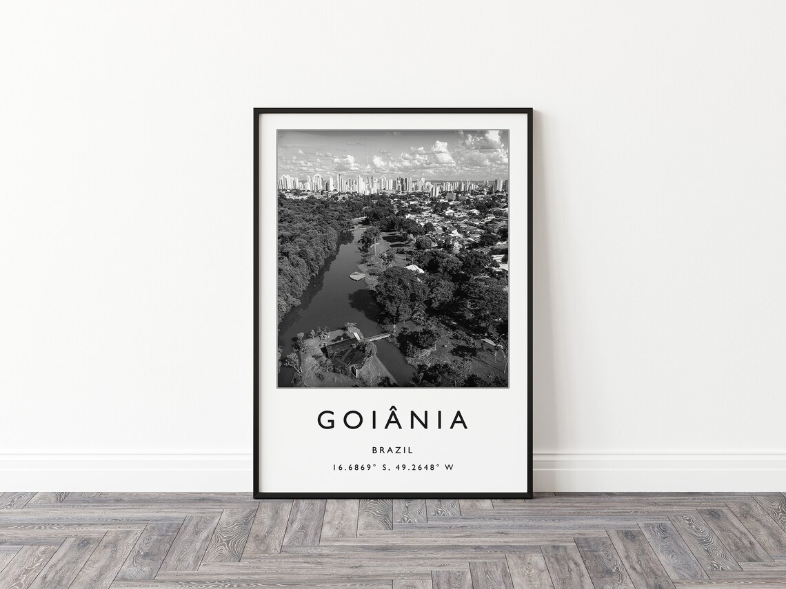 Goiania Brazil Aerial Park Lake City Skyline Black and White Poster - Image 2