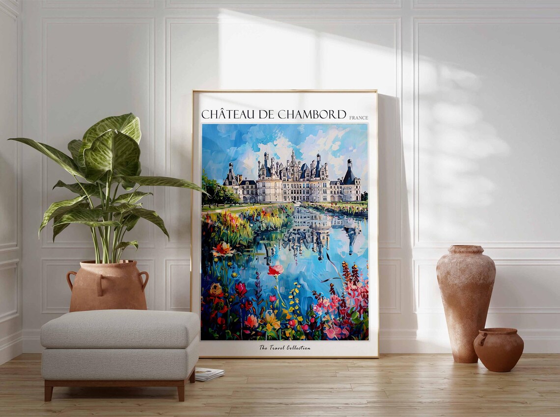 Chateau De Chambord France Impressionist Castle Watercolor Poster - Image 3