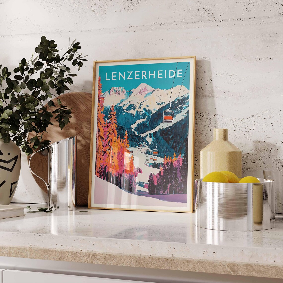 Lenzerheide Switzerland Retro Chairlifts Autumn Larches Ski Poster - Image 2