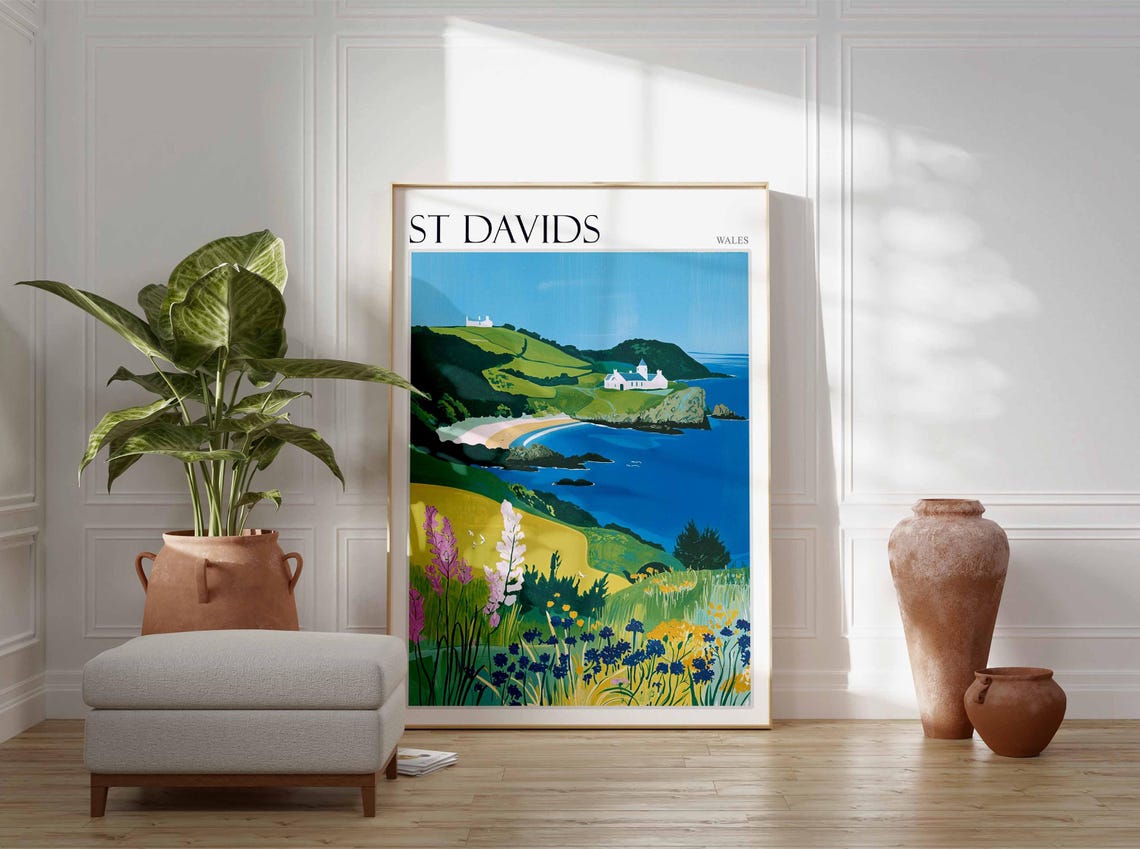 St Davids Poster Wales Poster Uk Travel Poster Coastal Wall Art Uk Home Decor St Davids Travel Print Wales Travel Print Wales Artwork - Image 2