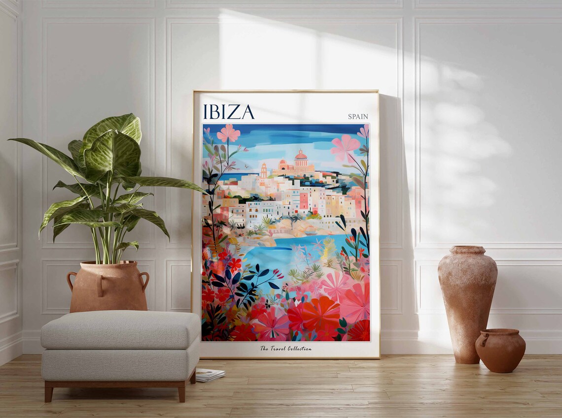 Ibiza Spain Flowering Island Town Coastline Art Travel Poster - Image 2