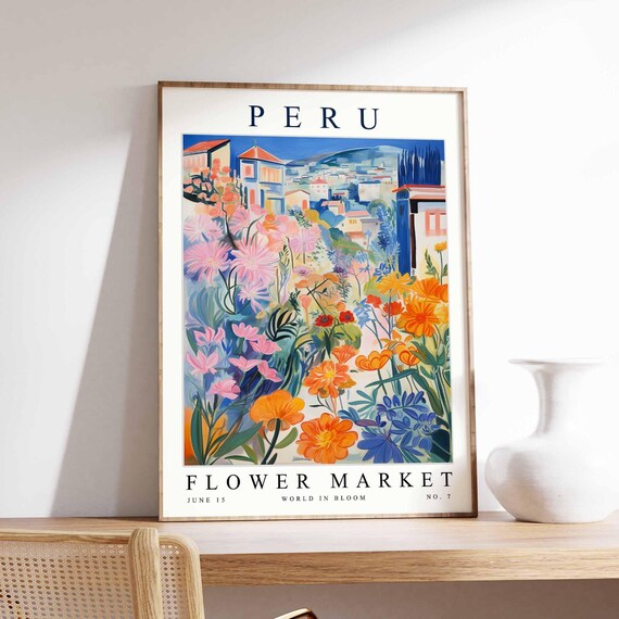 Peru Flower Market Poster Print Peruvian Floral Wall Art Decor Botanical South Americatravel