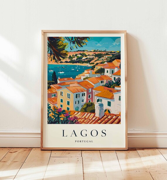 Lagos Portugal Cliffside Town Golden Beach Coast Travel Poster