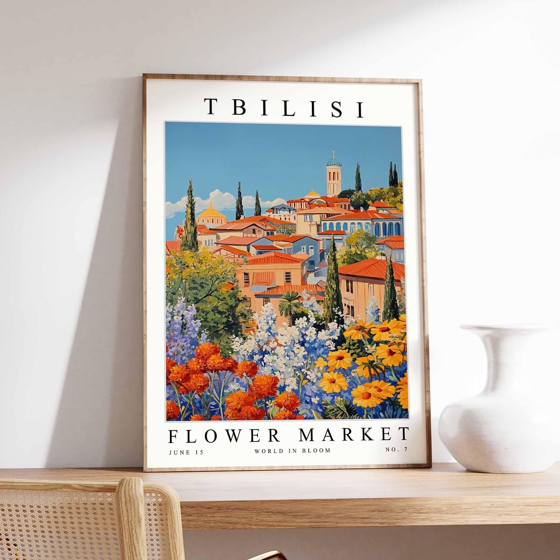 Tbilisi Flower Market Red Roof Old Town Daisy Meadow Art Poster