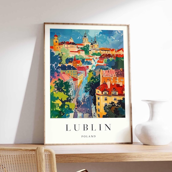 Lublin Poland Cathedral Skyline Old Town Watercolor Travel Poster