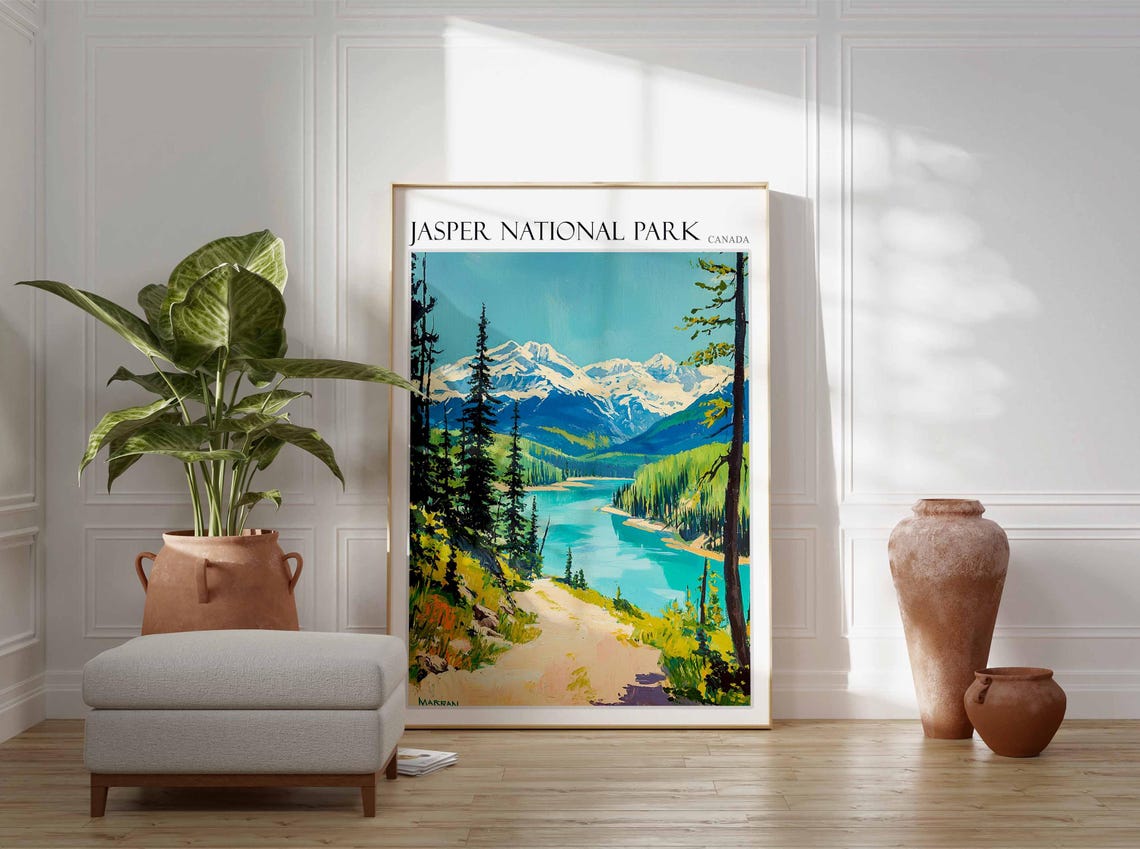 Jasper National Park Canada Turquoise Lake Mountain Art Poster - Image 2