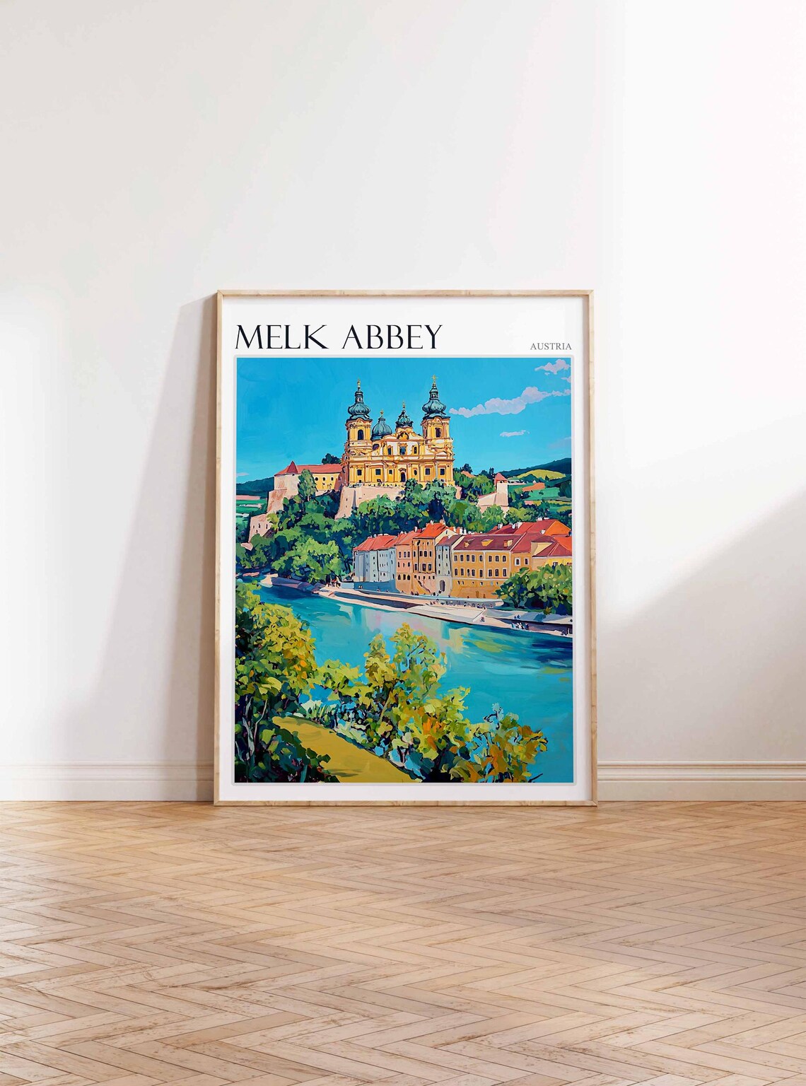 Melk Abbey Austria Golden Abbey Above the River Bend Travel Poster - Image 4