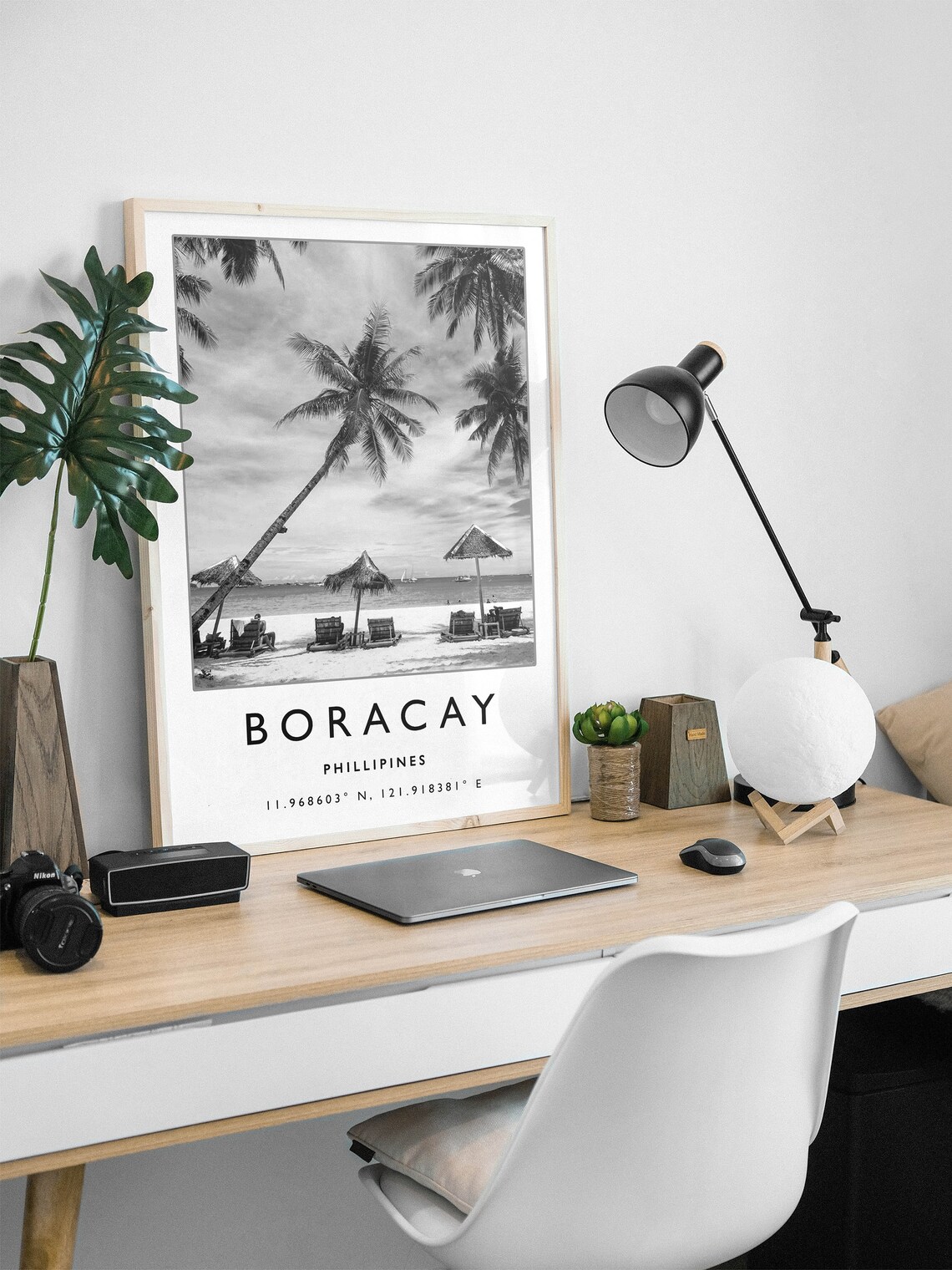 Boracay Philippines Black And White Beach Palms Photo Poster - Image 3