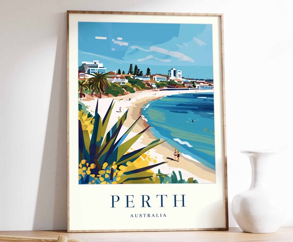 Perth Poster Perth Travel Print Australia Wall Art Australian Decor Tropical Decor Sea Print Perth Gift Perth Travel Poster