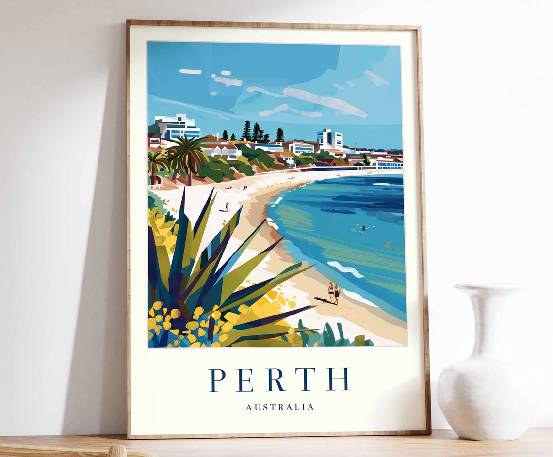 Perth Poster Perth Travel Print Australia Wall Art Australian Decor Tropical Decor Sea Print Perth Gift Perth Travel Poster