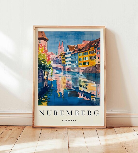 Nuremberg Germany River With Colorful Houses Mirrored Travel Poster