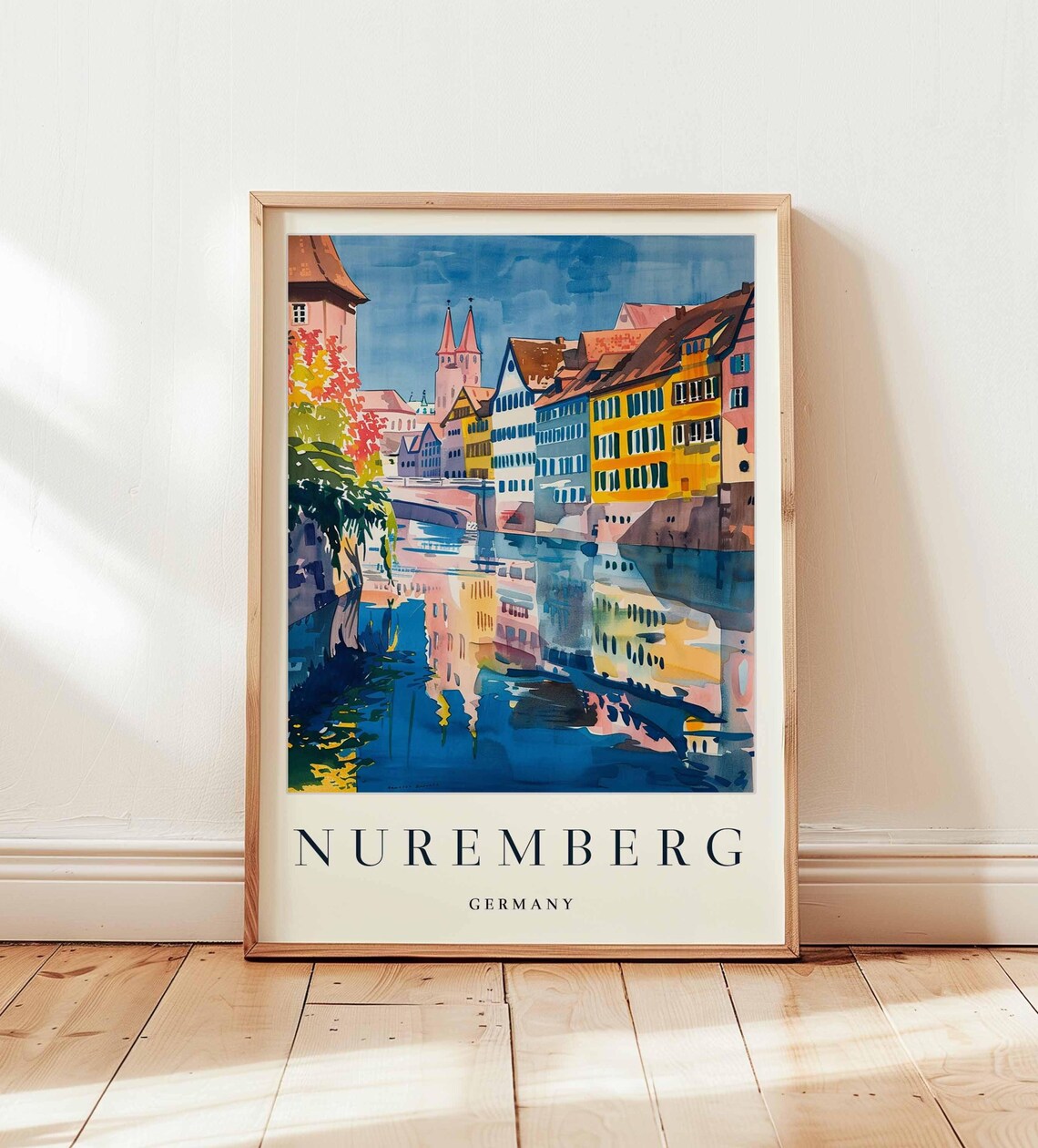 Nuremberg Germany River With Colorful Houses Mirrored Travel Poster