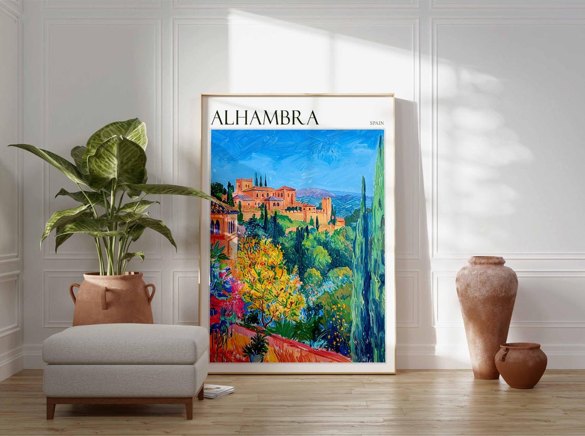 Alhambra Spain Expressive Cypress Bloom Colorful Travel Poster - Image 2
