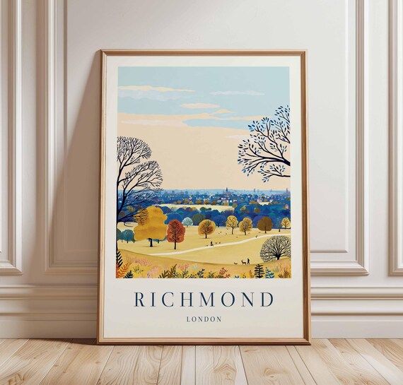 Richmond London Park Deer Autumn Trees Nature Scene Travel Poster