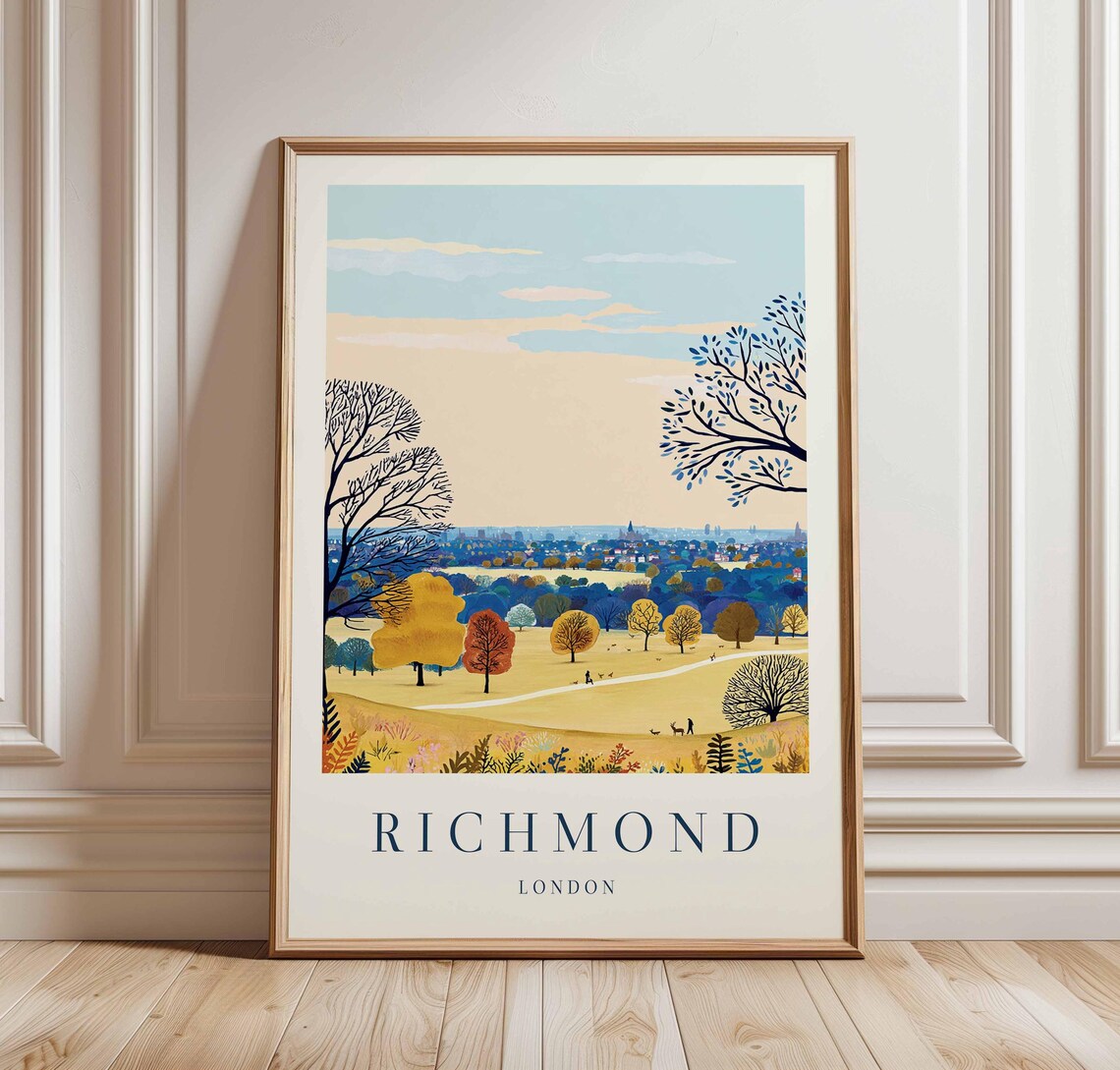 Richmond London Park Deer Autumn Trees Nature Scene Travel Poster
