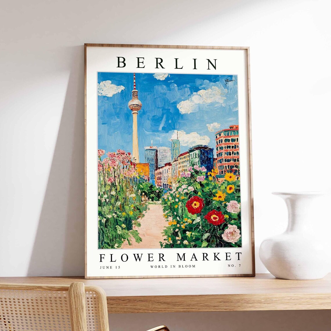 Berlin Flower Market TV Tower Garden Path Summer Blooms Travel Poster