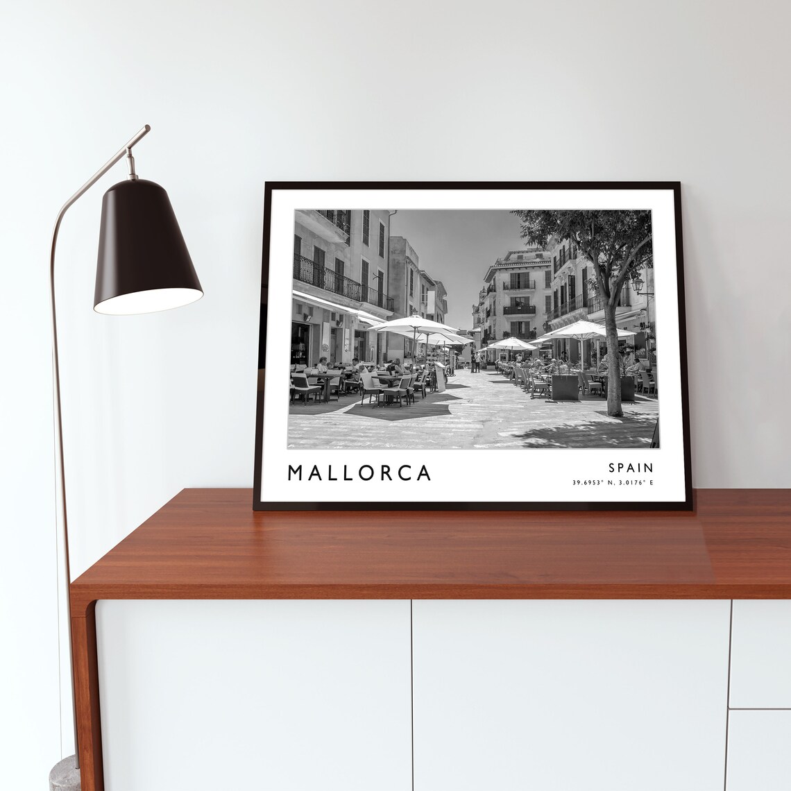 Mallorca Spain Travel Poster Black White Cafe Plaza Street Photo Art - Image 3
