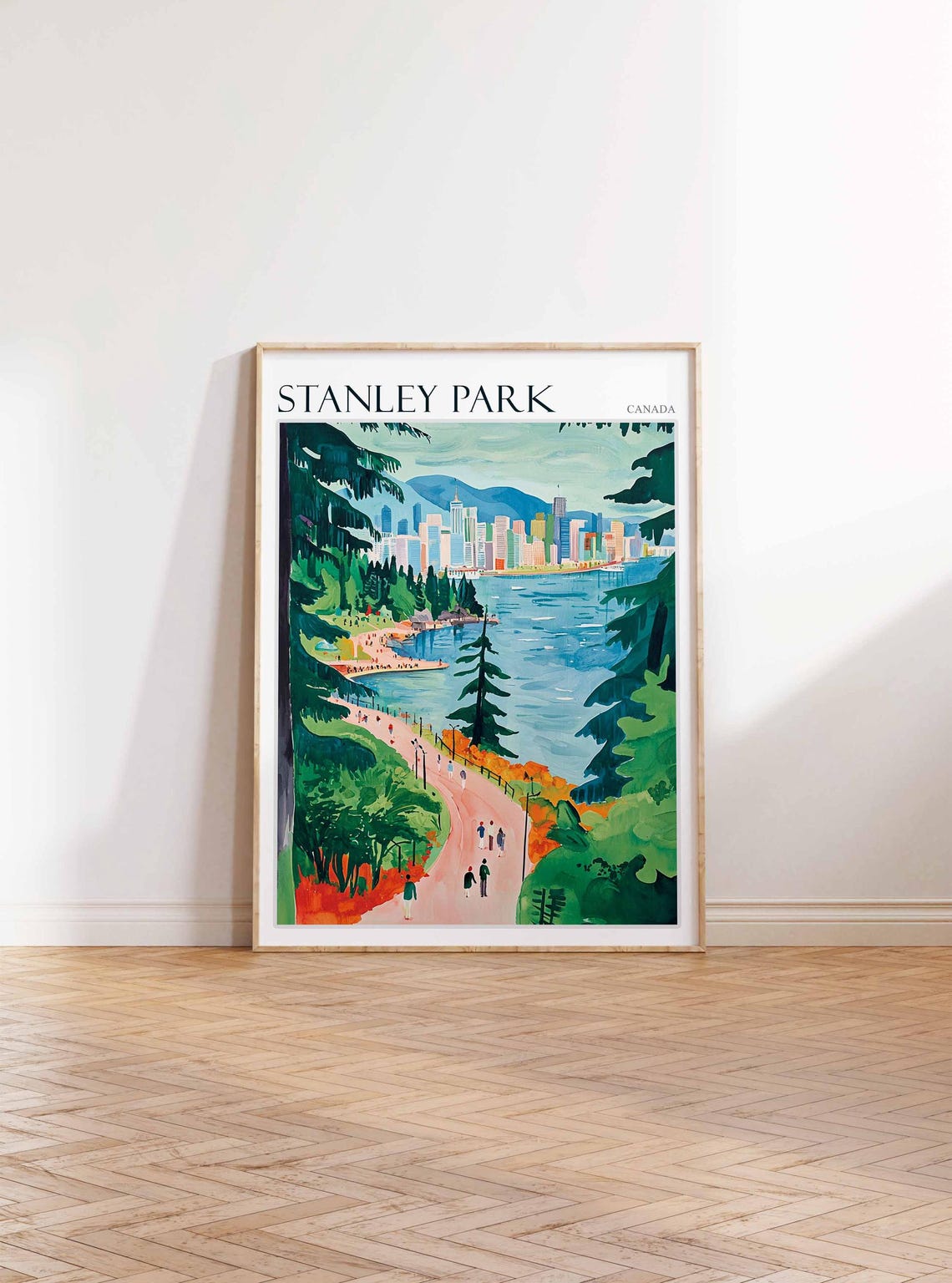 Stanley Park Vancouver Seawall Forest Path City Skyline Travel Poster - Image 2