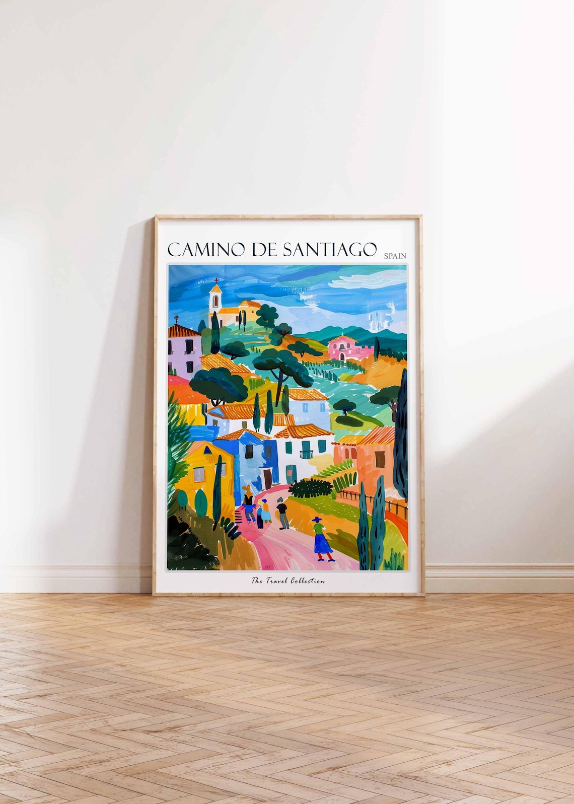 Camino de Santiago Spain Colorful Village Pilgrims Travel Poster - Image 2